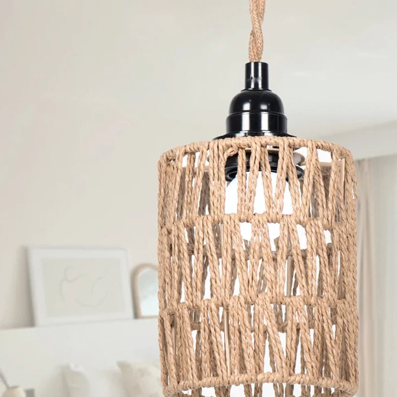 1PC Bohemian Style Handwoven Home Decor Ceiling Lamp Woven Lampshade Rattan Lampshade Pendant Lamp Pendant Lamp Shade 15*11.5cm