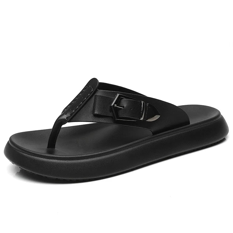 Quality Men Slippers Luxury Cowhide Leather Slippers Outdoor Casual Beach Slippers Summer Hot Sell Men Flip-flop Chanclas Hombre