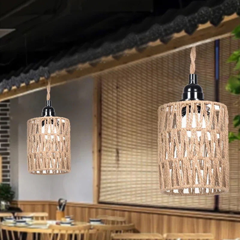1PC Bohemian Style Handwoven Home Decor Ceiling Lamp Woven Lampshade Rattan Lampshade Pendant Lamp Pendant Lamp Shade 15*11.5cm